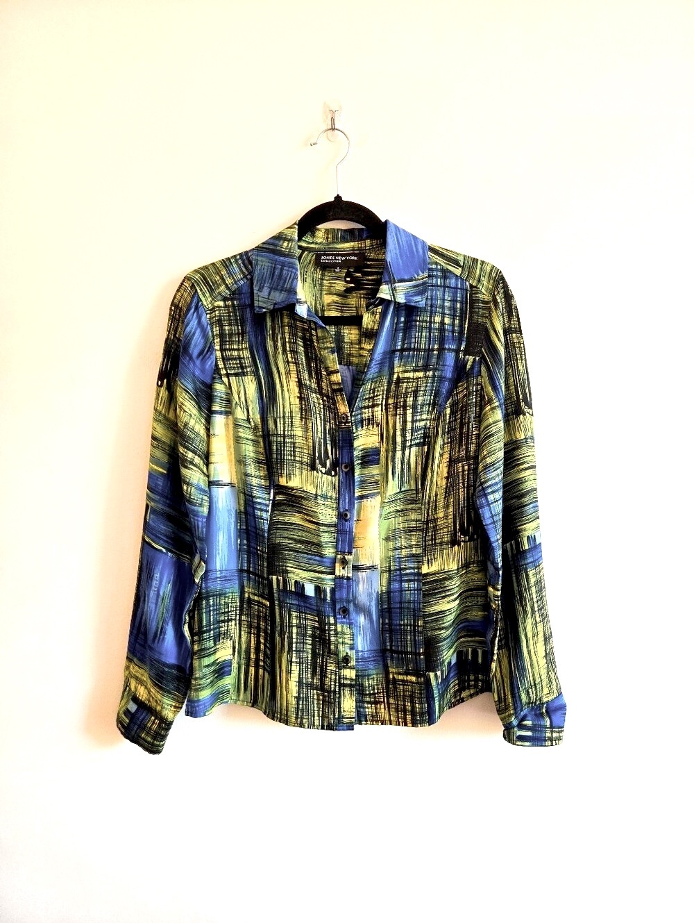 JONES NEW YORK COLLECTION | US 6 (M) Silk Button Down Blouse | lime green blue